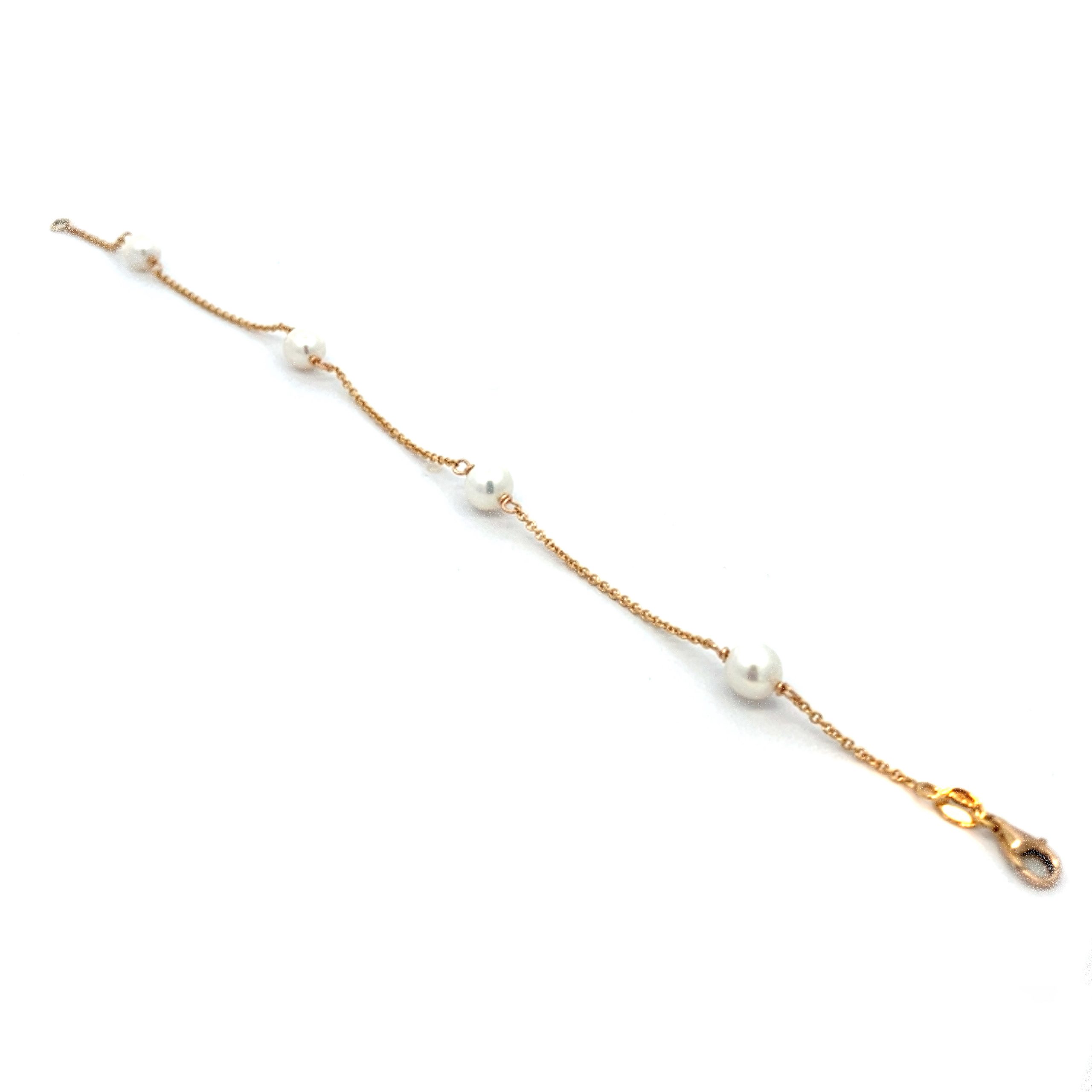Elegant Yellow Gold Pearl Station Bracelet