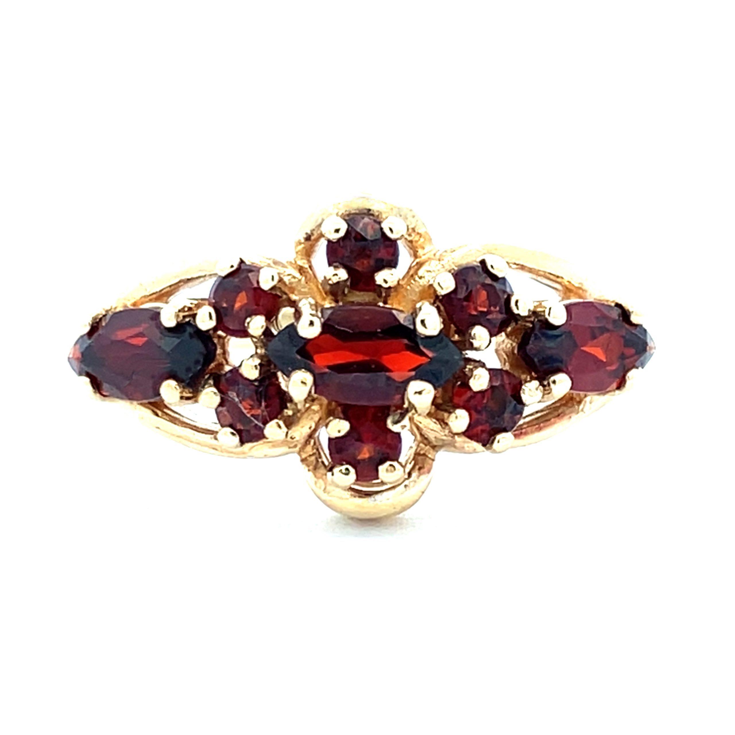 Ornate Yellow Gold Garnet Dress Ring