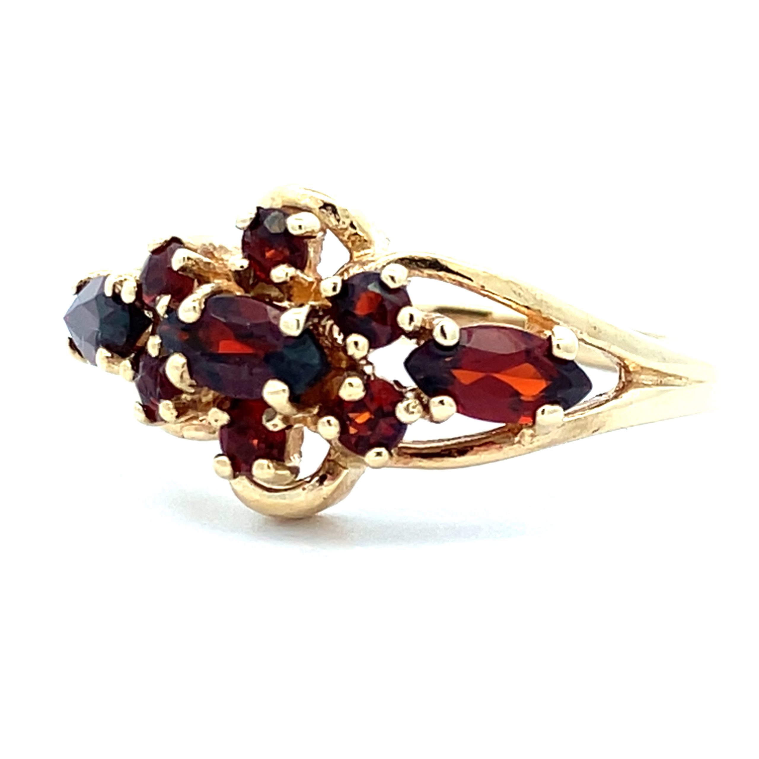 Ornate Yellow Gold Garnet Dress Ring