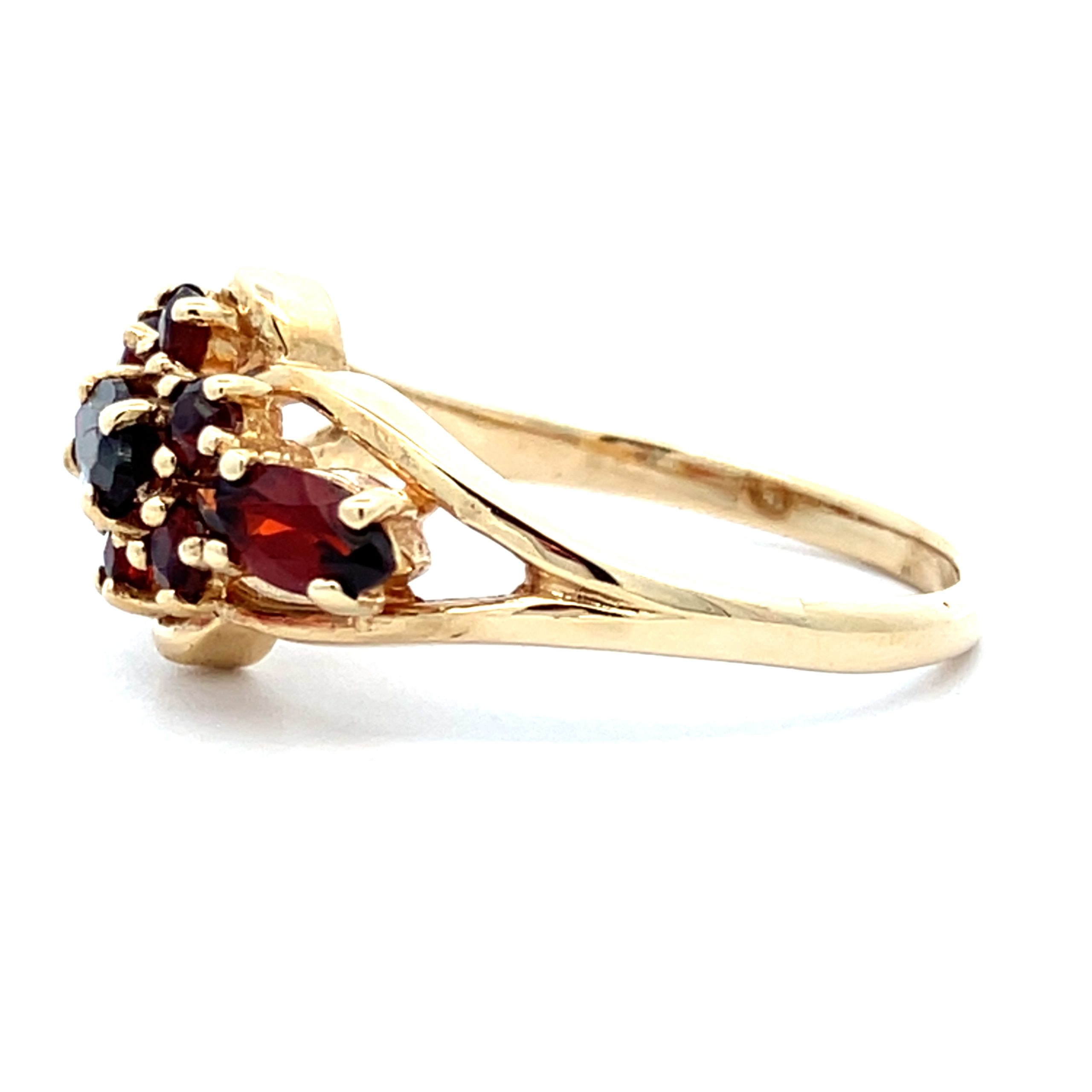 Ornate Yellow Gold Garnet Dress Ring