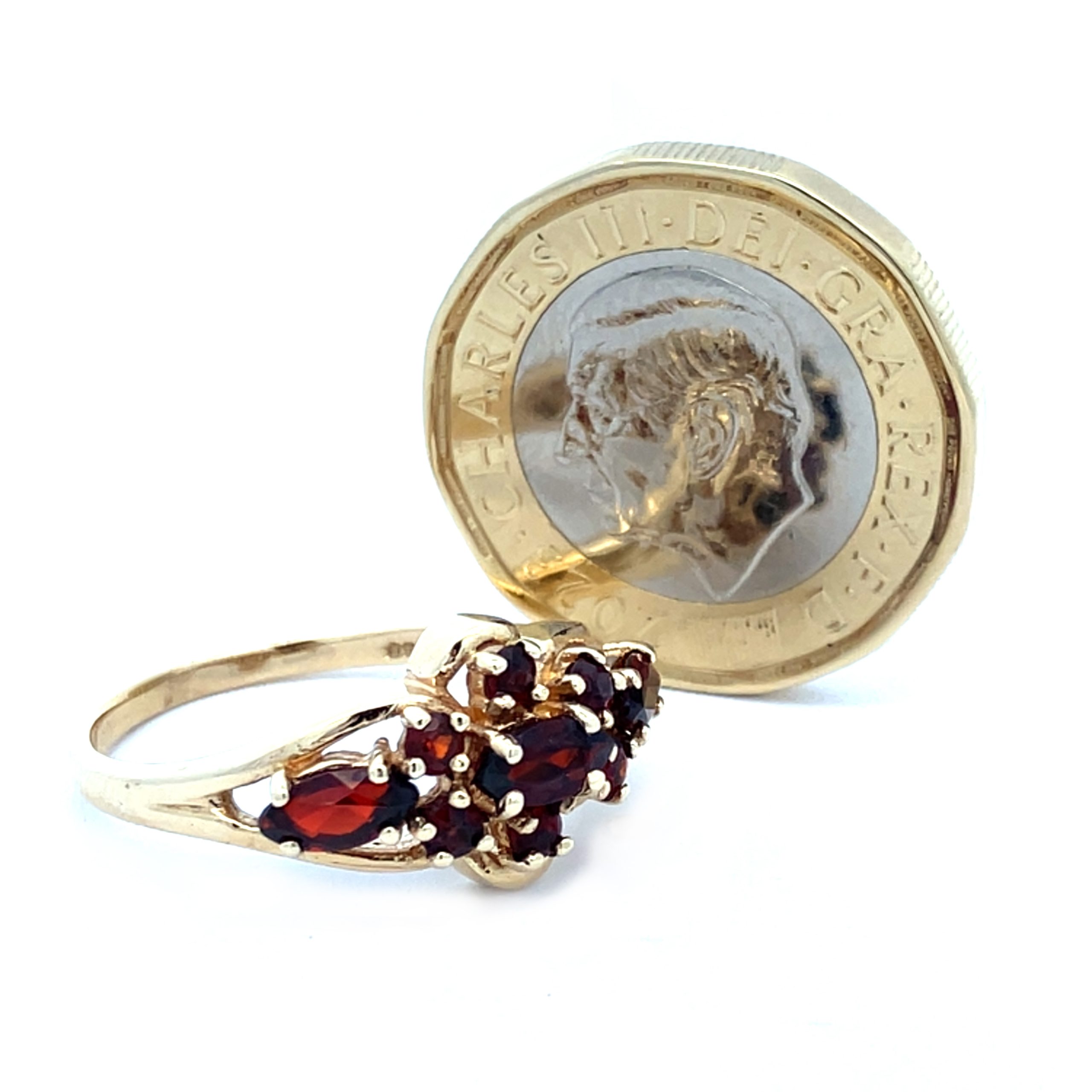 Ornate Yellow Gold Garnet Dress Ring