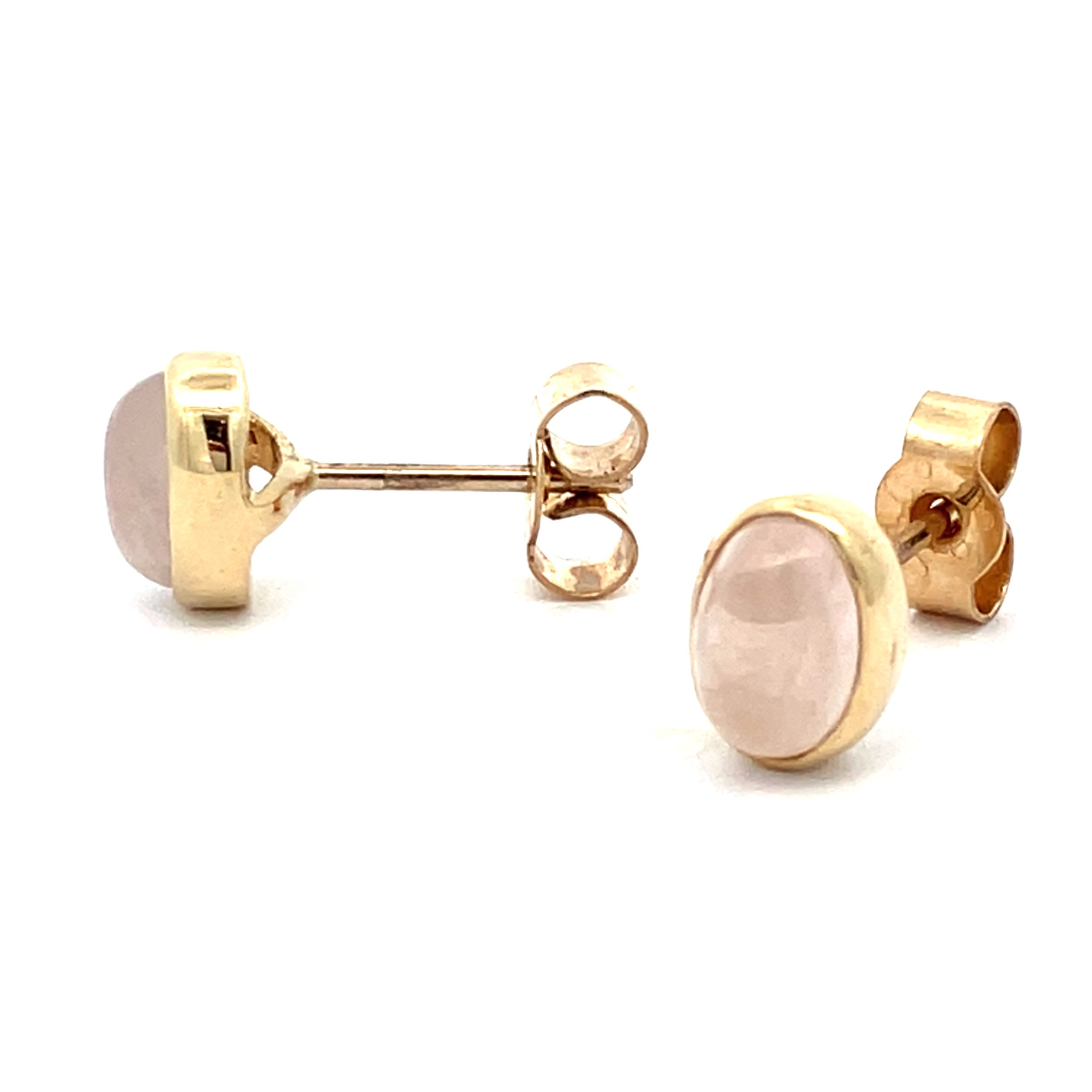 Pretty Yellow Gold Rose Quartz Stud Earrings