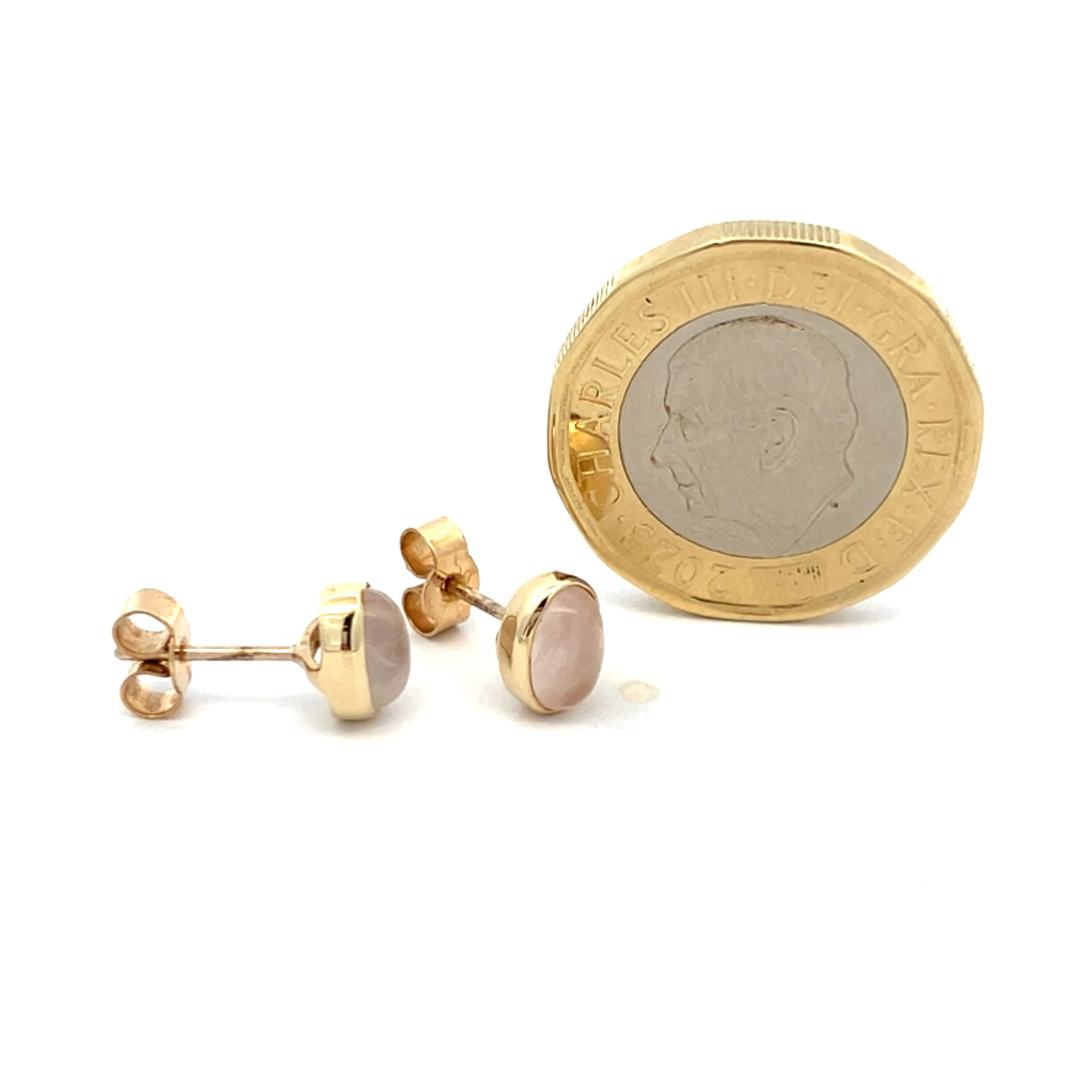 Pretty Yellow Gold Rose Quartz Stud Earrings