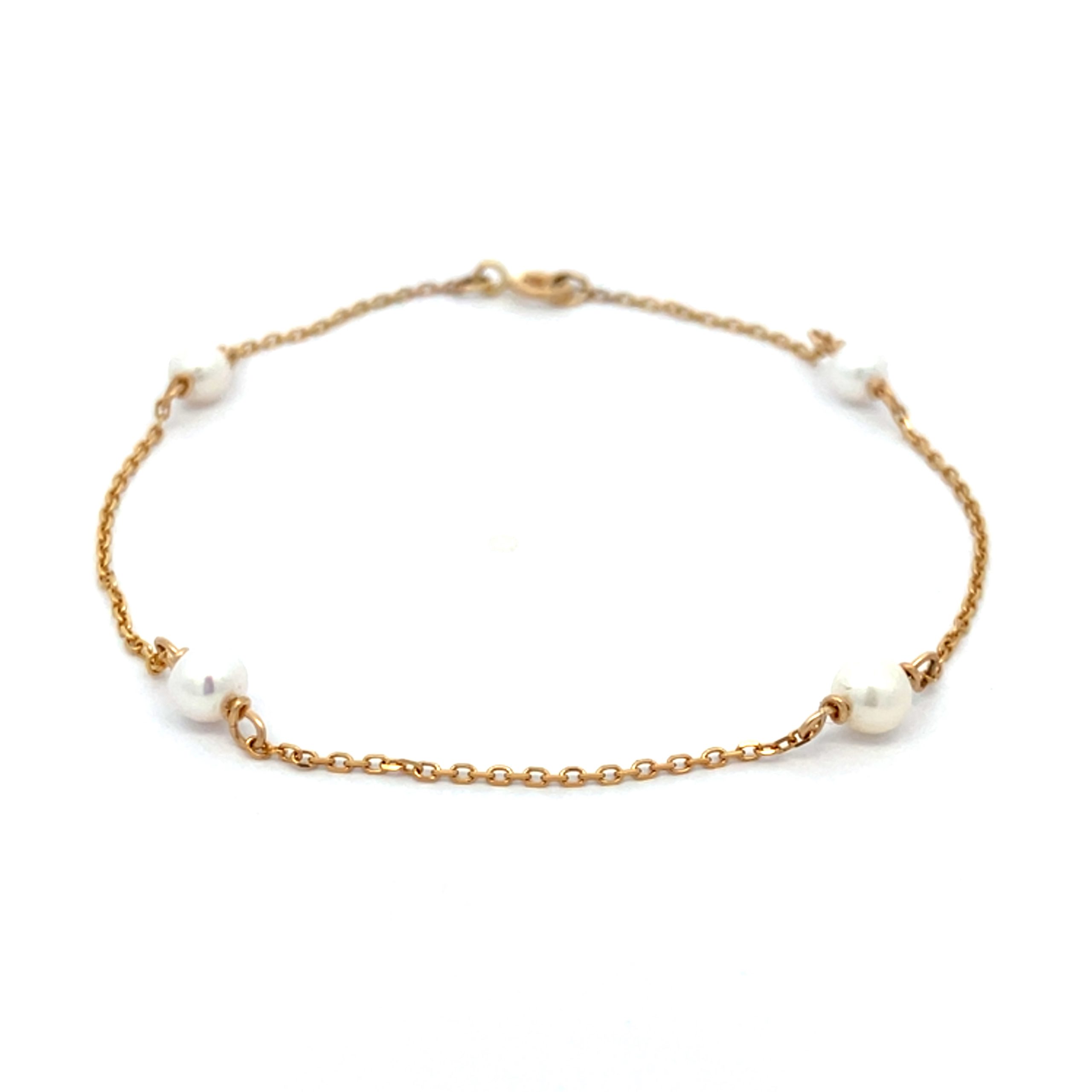 Sparkling Yellow Gold Pearl Station Bracelet