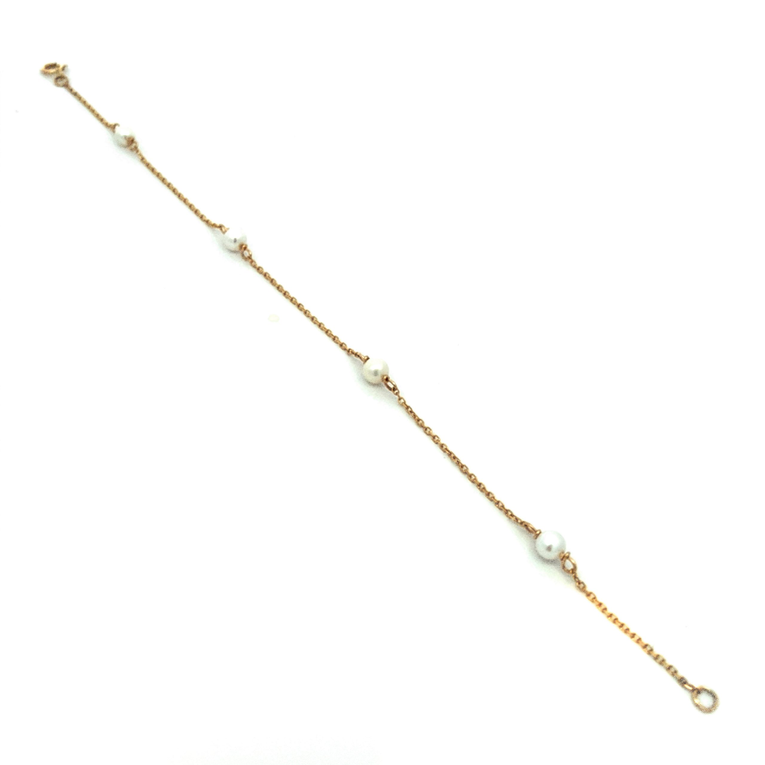 Sparkling Yellow Gold Pearl Station Bracelet