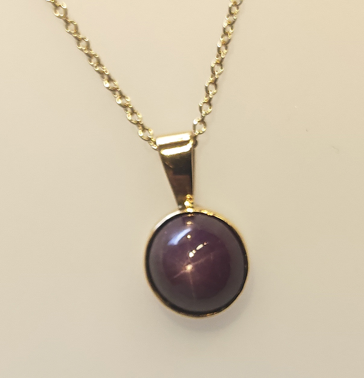 Yellow Gold Star Ruby Solitaire Necklace - 20 Inch