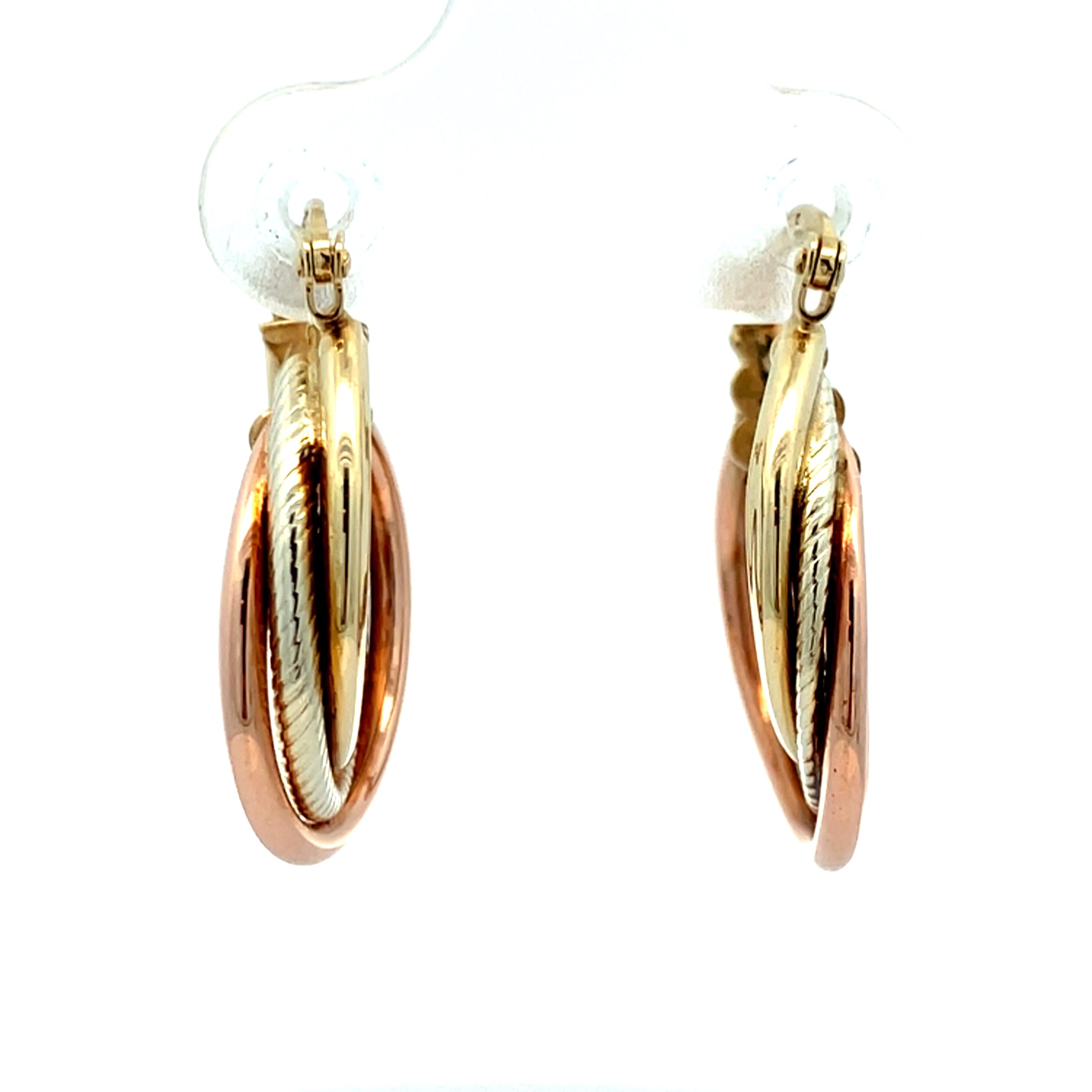 Three Tone Gold Creole Hoop Earrings