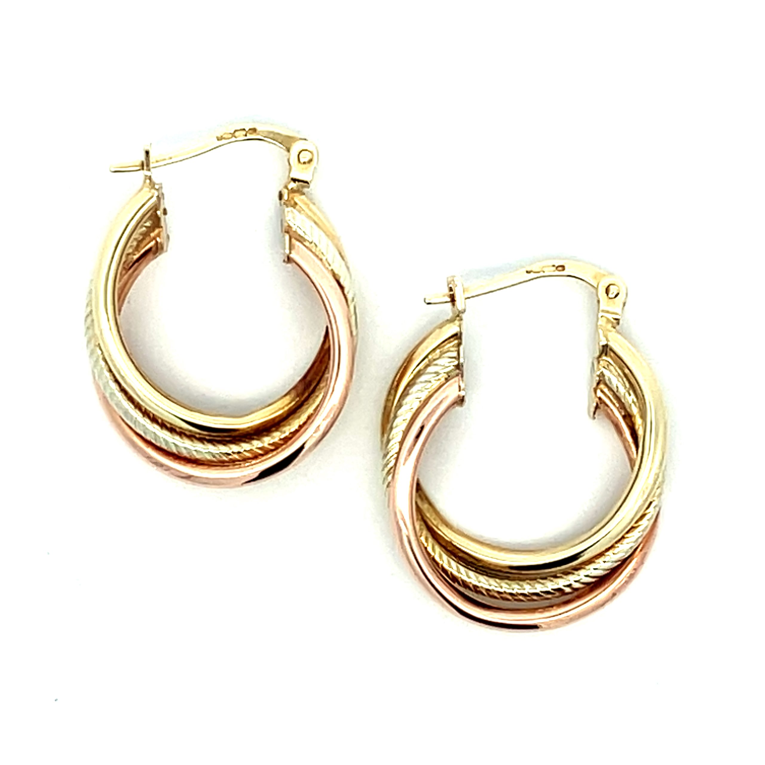 Three Tone Gold Creole Hoop Earrings