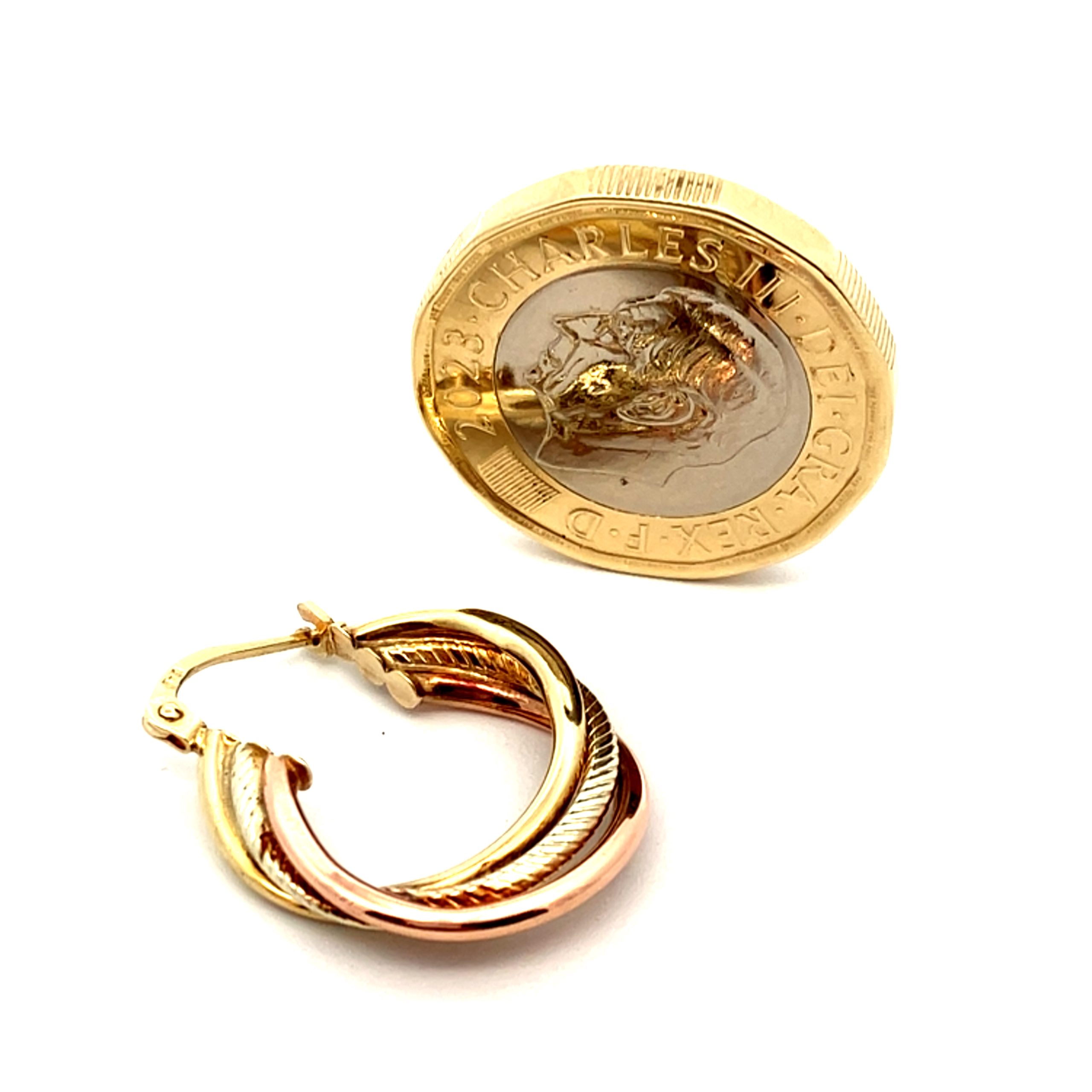 Three Tone Gold Creole Hoop Earrings