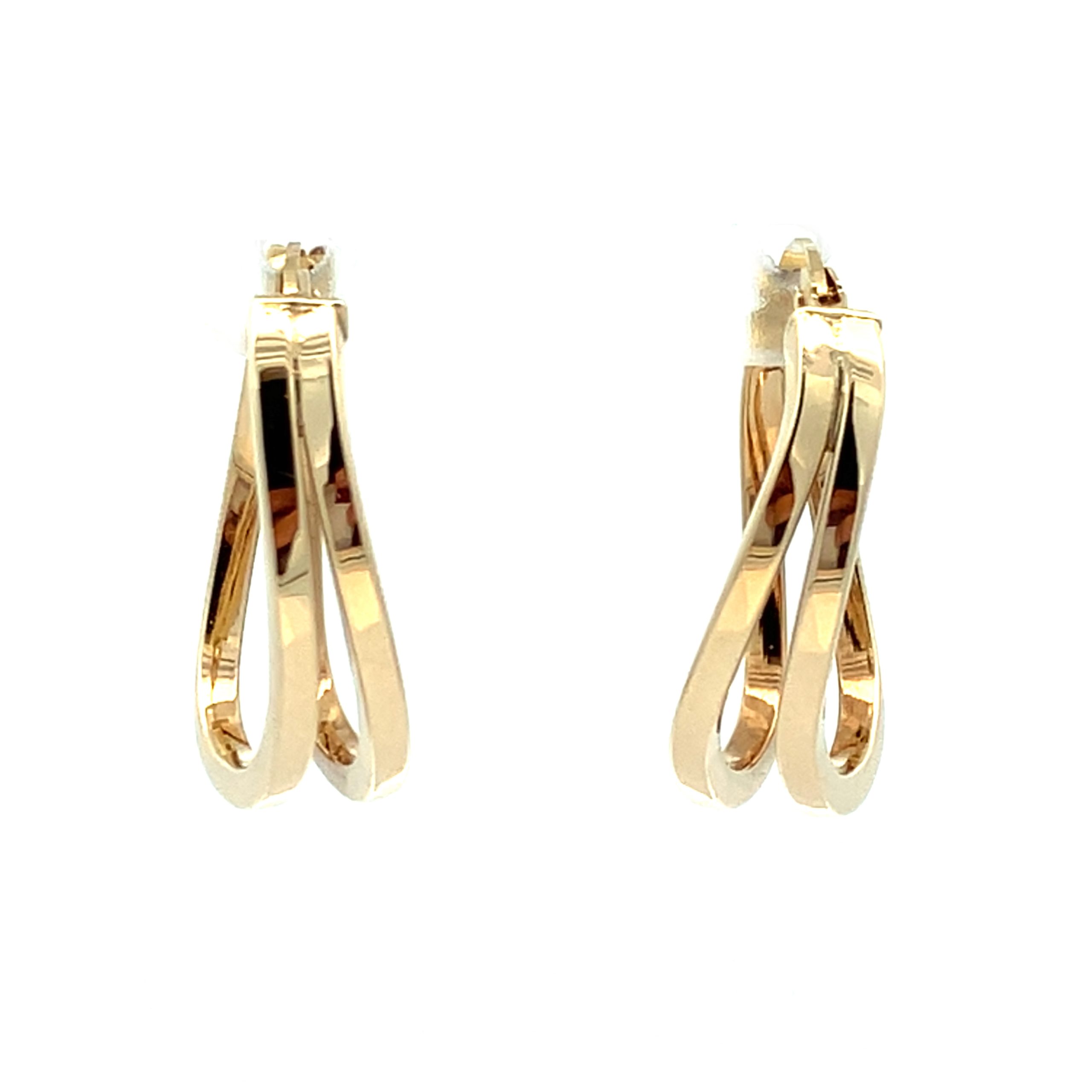 Yellow Gold Waved Double Hoop Earrings