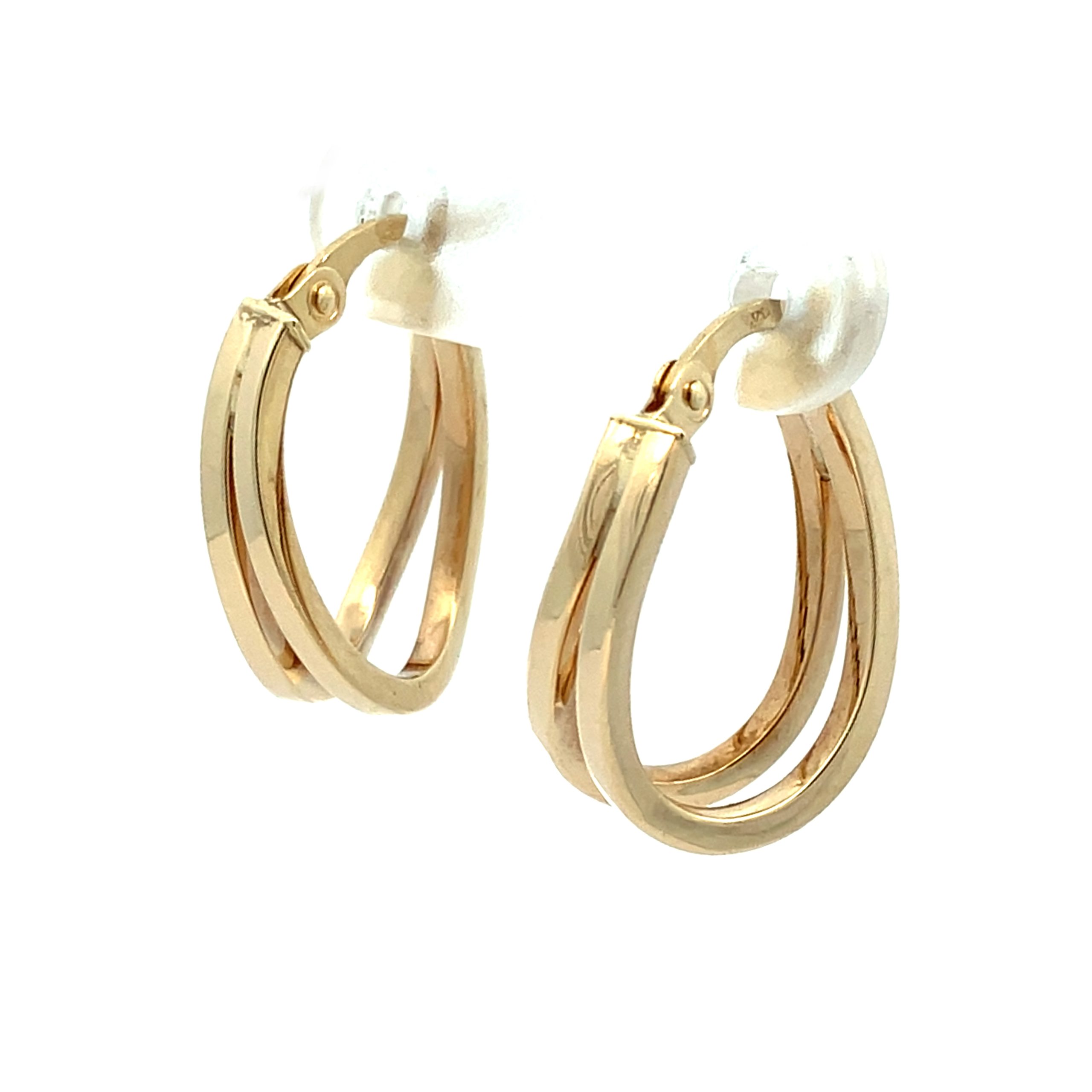 Yellow Gold Waved Double Hoop Earrings