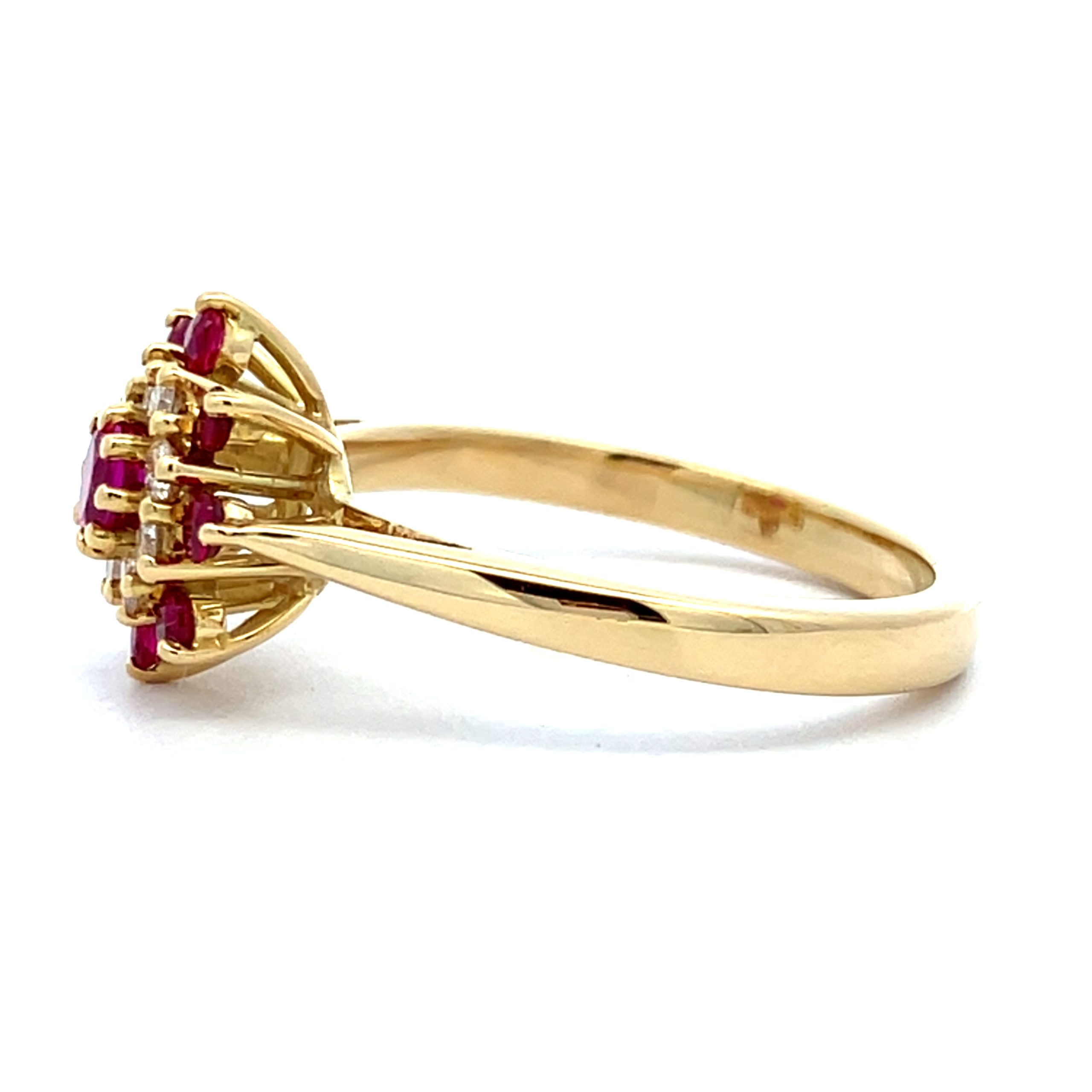 Bright Ruby and Diamond Cluster Yellow Gold Dress Ring