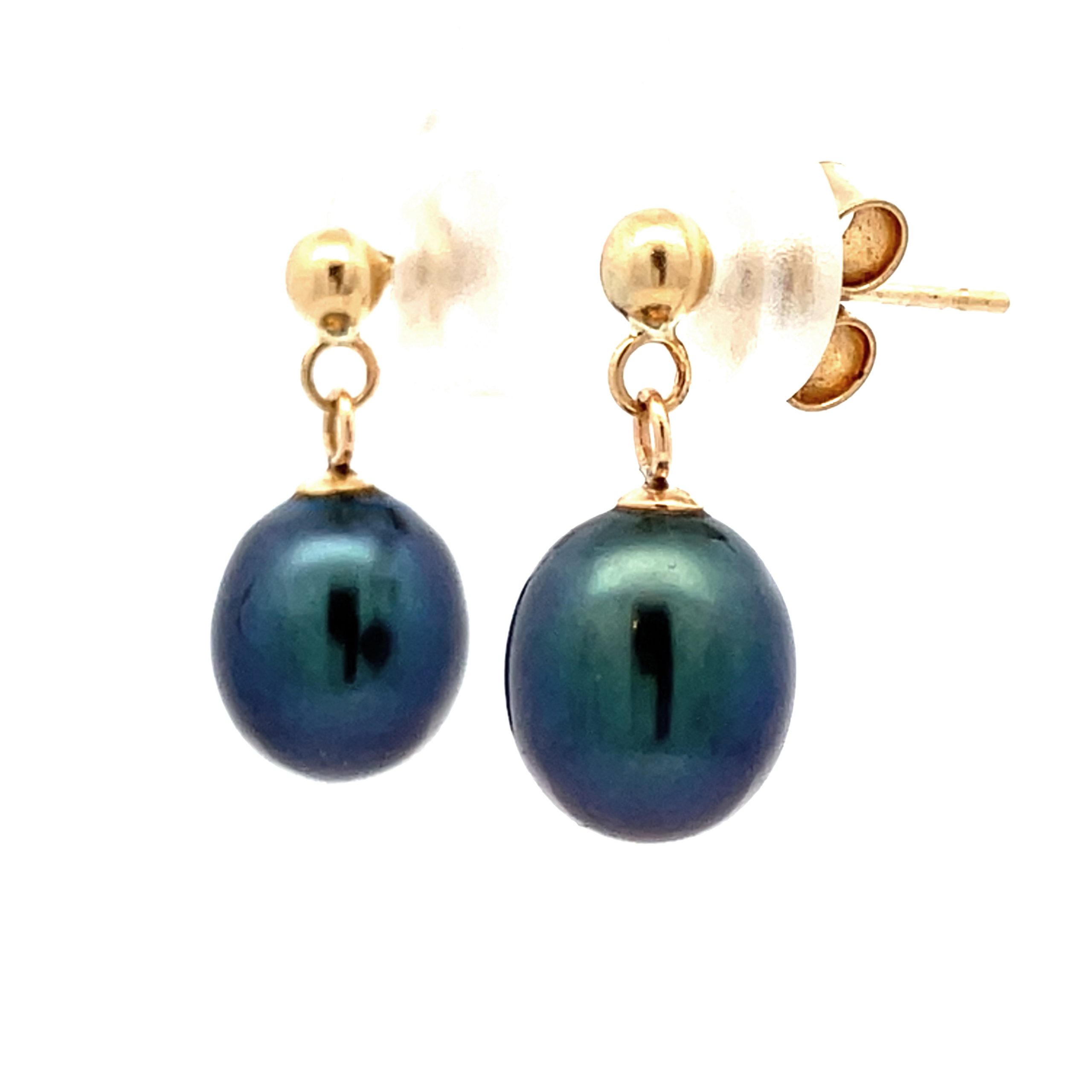 Pretty Yellow Gold Peacock Pearl Drop Earrings