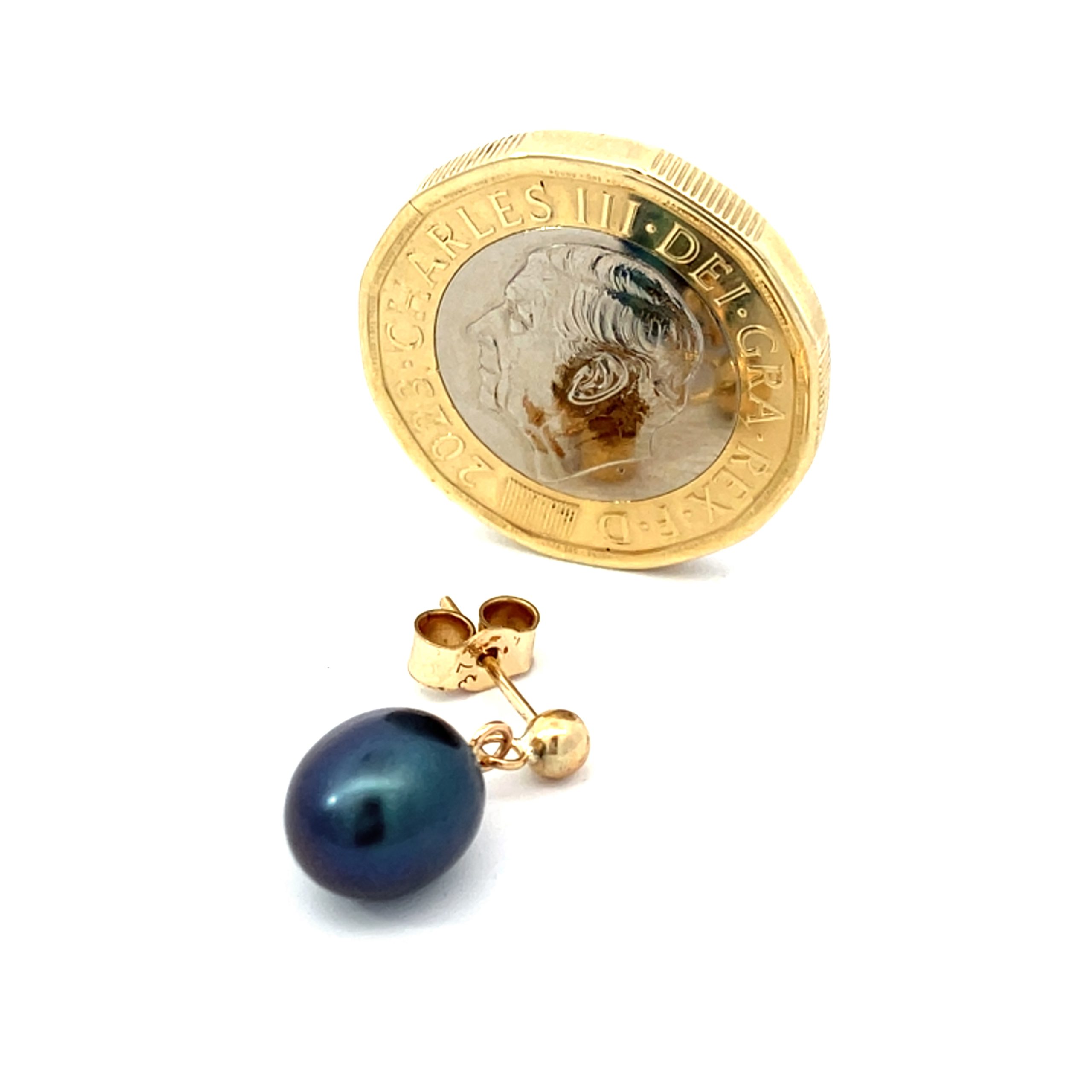 Pretty Yellow Gold Peacock Pearl Drop Earrings
