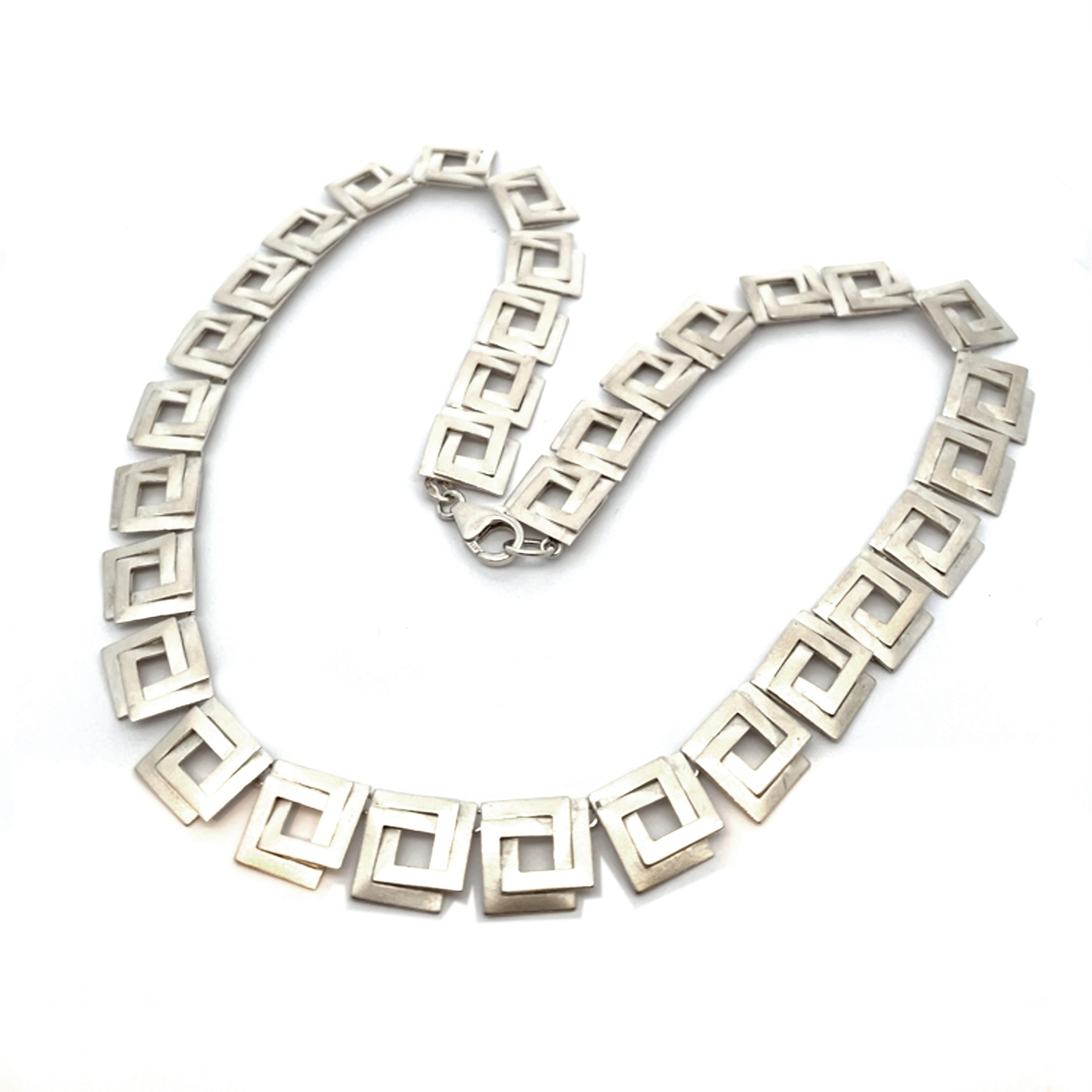 Silver Woven Square Motif Necklace and Stud Set