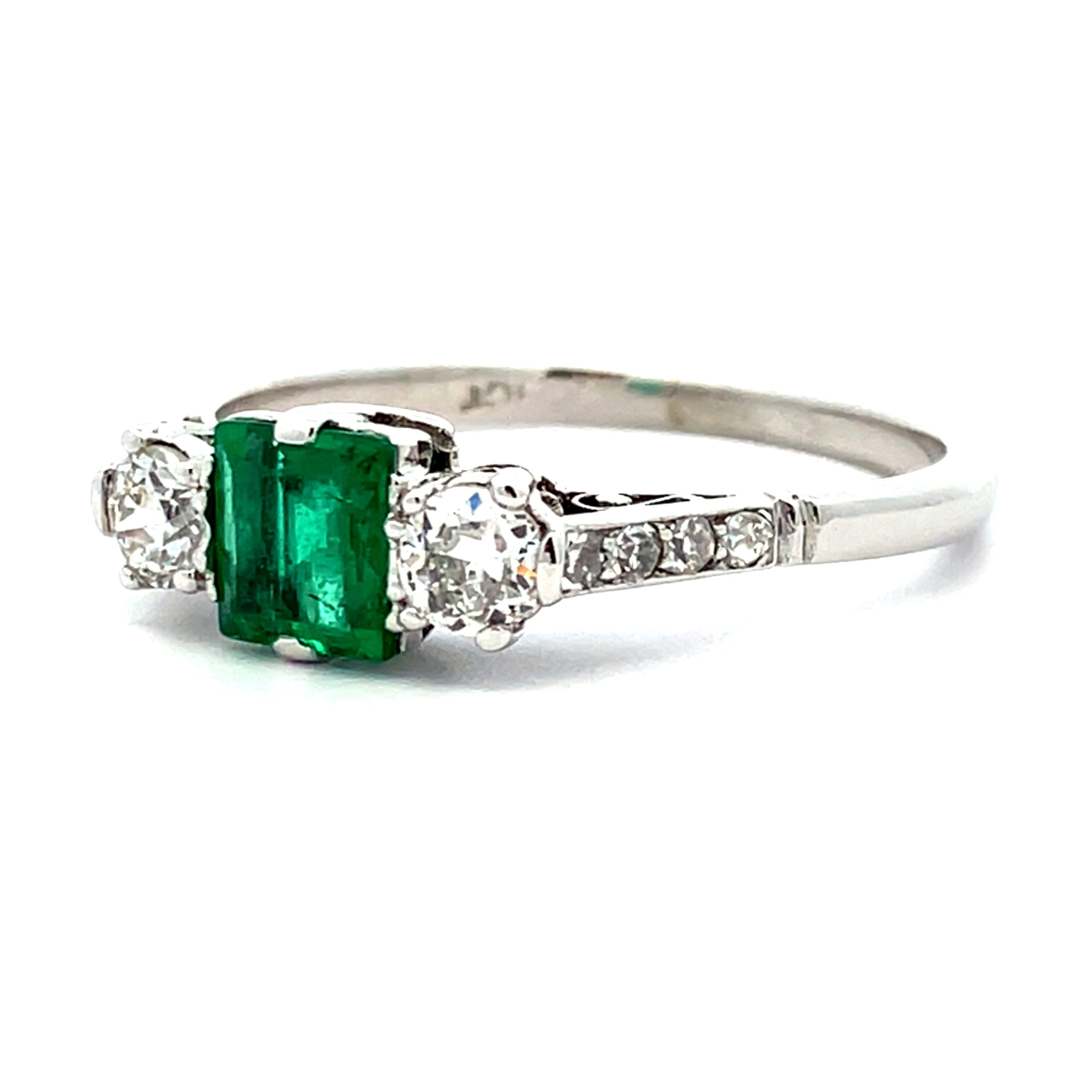 Wonderful Emerald and Diamond Vintage Trilogy Ring