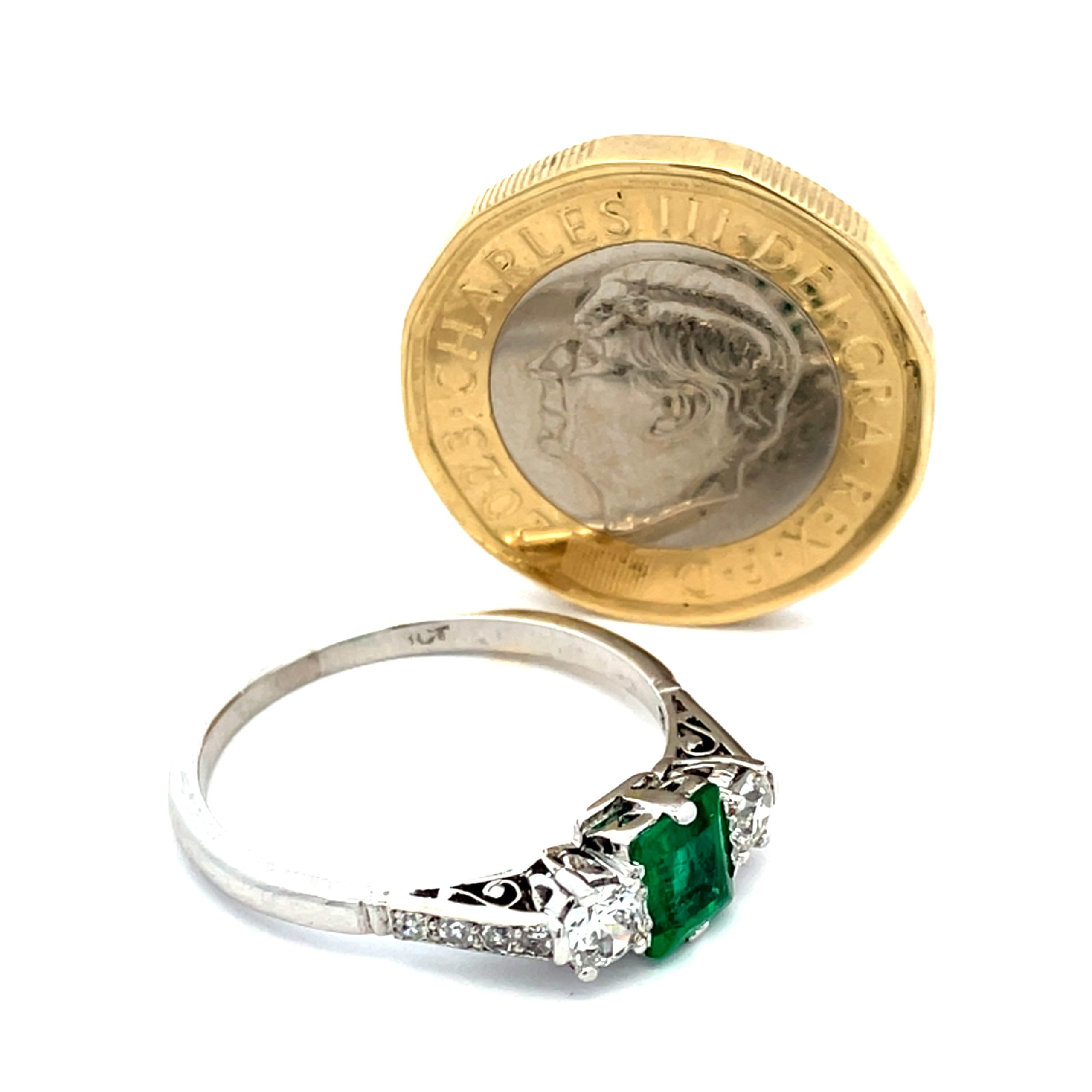 Wonderful Emerald and Diamond Vintage Trilogy Ring