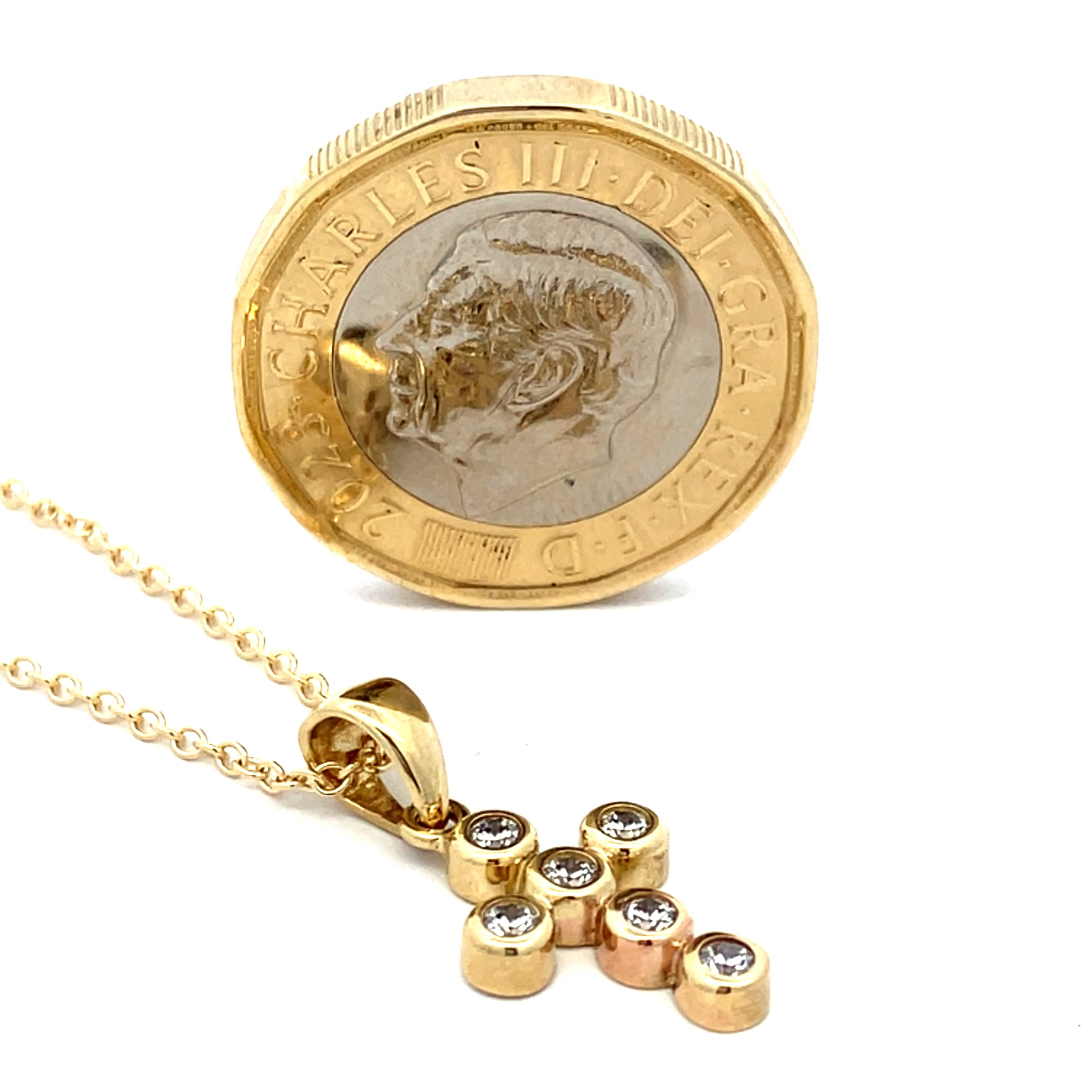Yellow Gold CZ Cross Necklace - 18 Inch