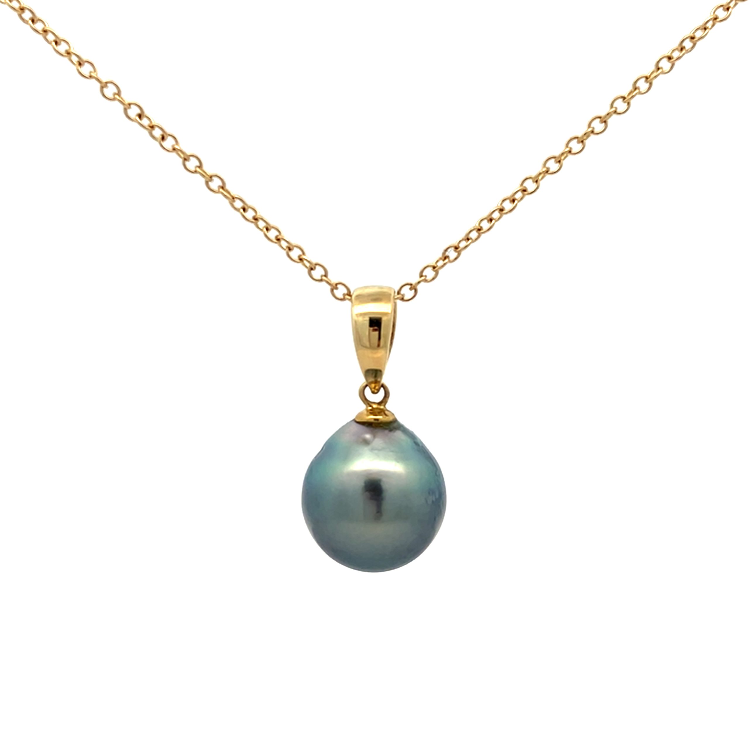 Yellow Gold Peacock Pearl Pendant Necklace - 18 Inch