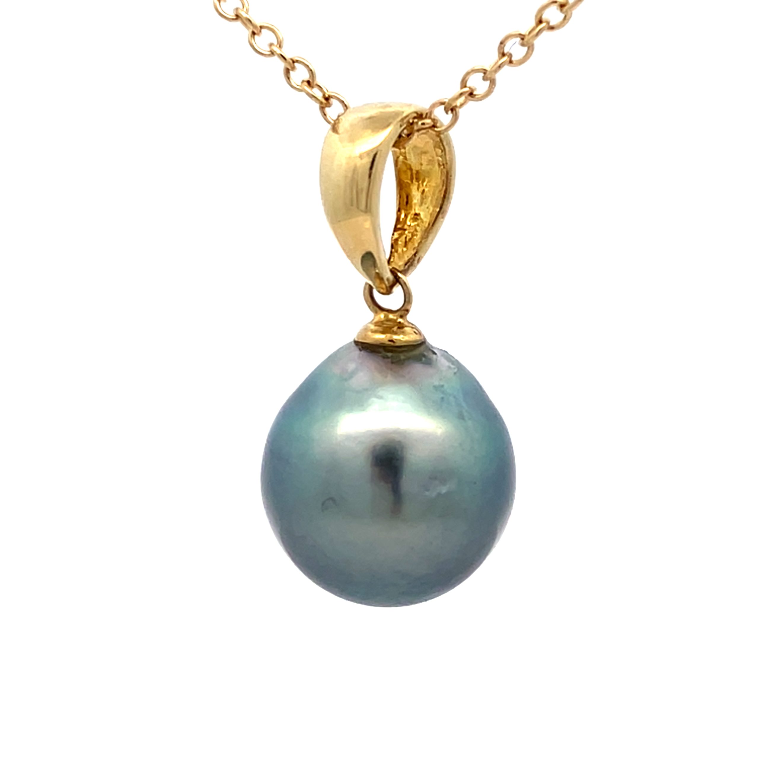 Yellow Gold Peacock Pearl Pendant Necklace - 18 Inch