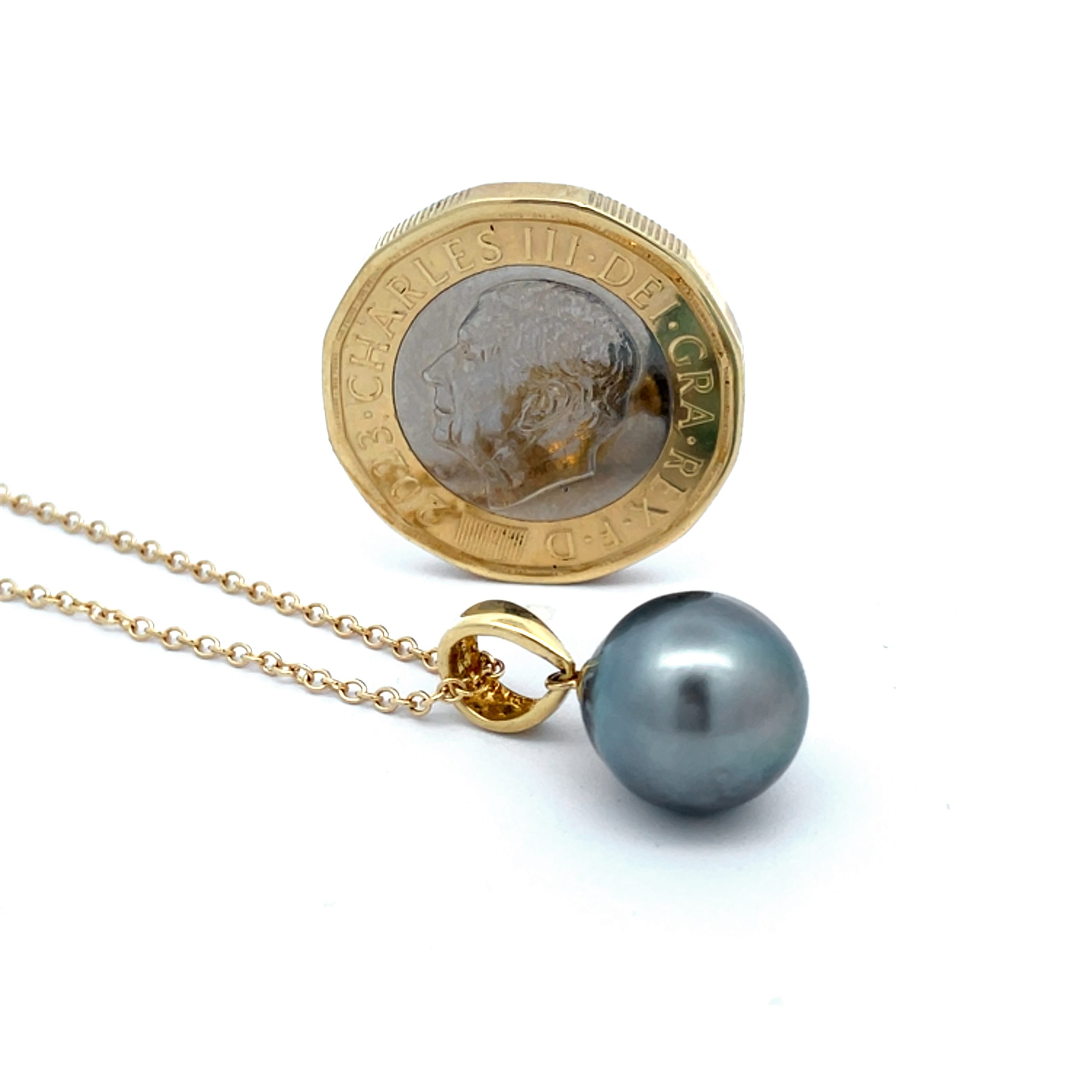 Yellow Gold Peacock Pearl Pendant Necklace - 18 Inch