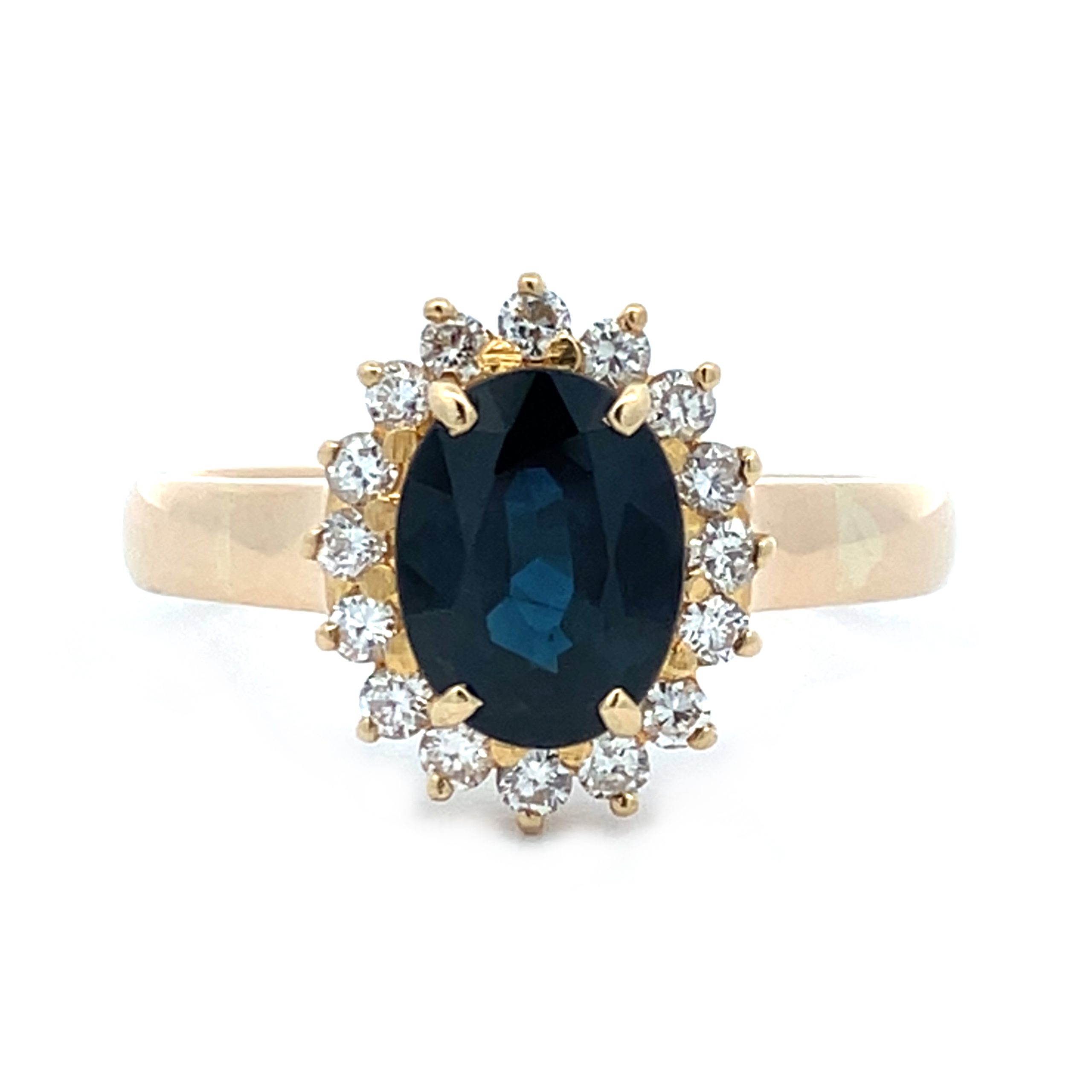 Striking Sapphire and Diamond Cluster Yellow Gold Ring