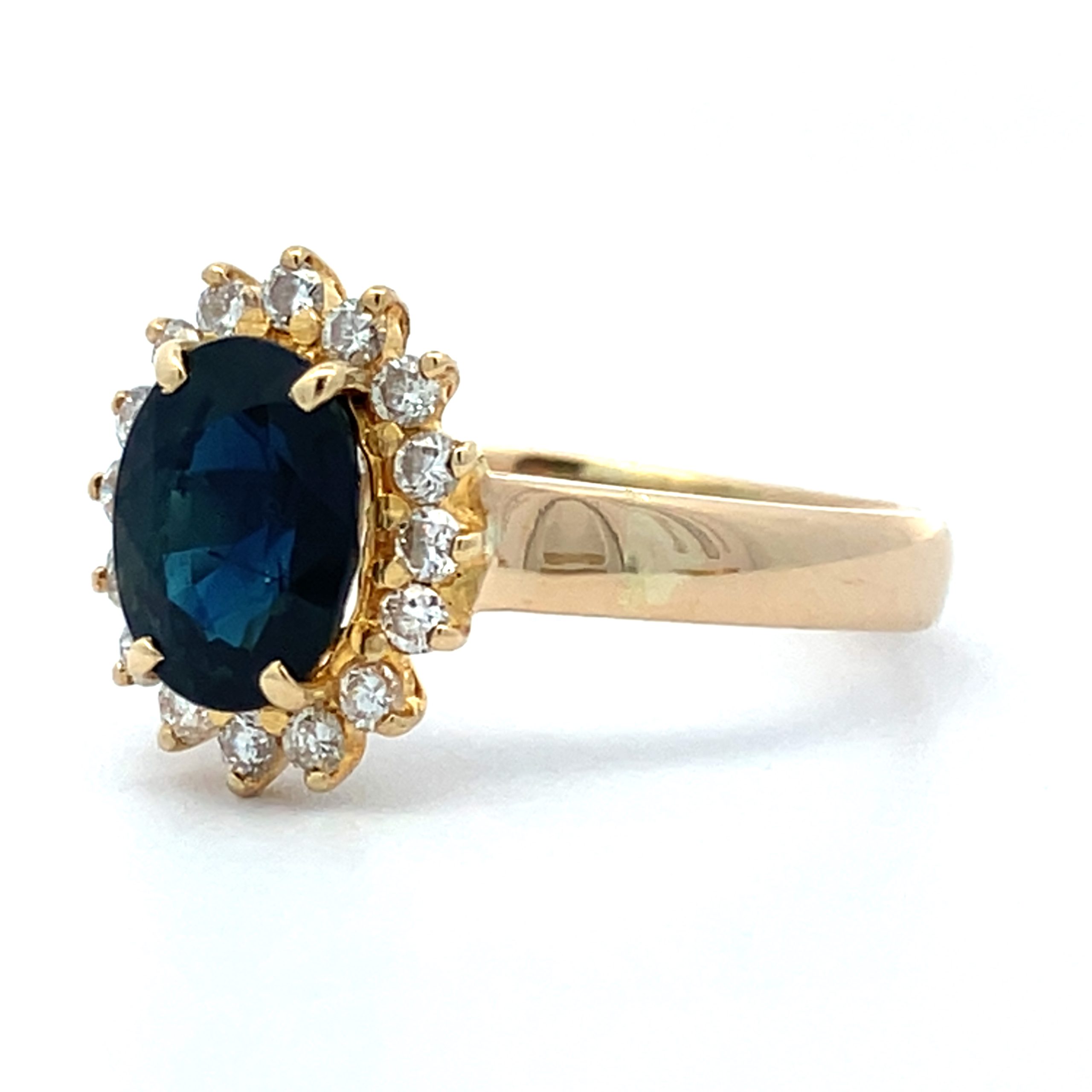 Striking Sapphire and Diamond Cluster Yellow Gold Ring