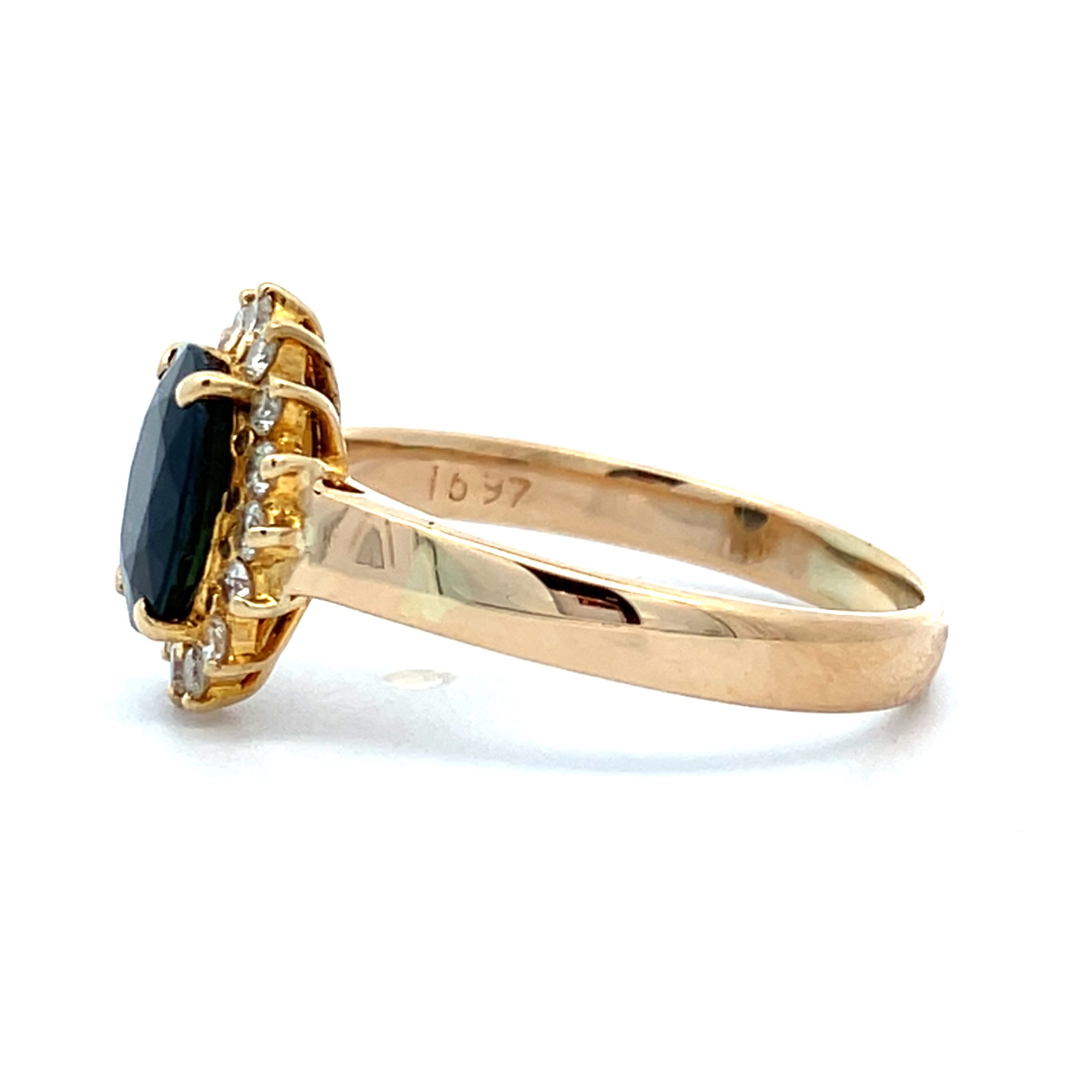 Striking Sapphire and Diamond Cluster Yellow Gold Ring